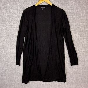 Eileen Fisher XS‎ Black Long Open Front Cardigan Minimalist Lightweight Metal